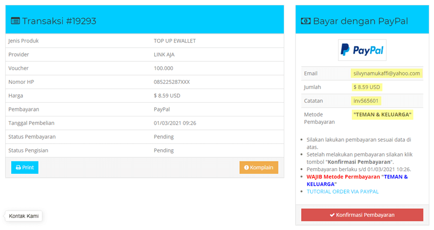 rincian transaksi pulsapedia