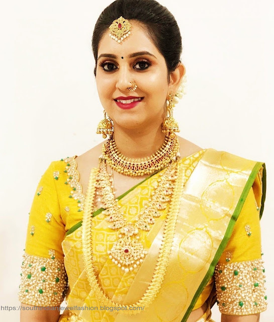 Jewels for Yellow saree or Nalangu Saree
