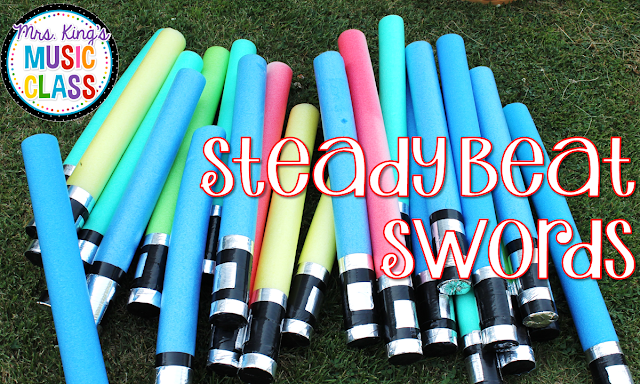 Pool noodles magically transform into light saber inspired steady beat swords in Mrs. King’s Music Class.  This DIY classroom project is easy to do and keeps students engaged and learning.  What do you do with them?  Read on for ideas and video examples.