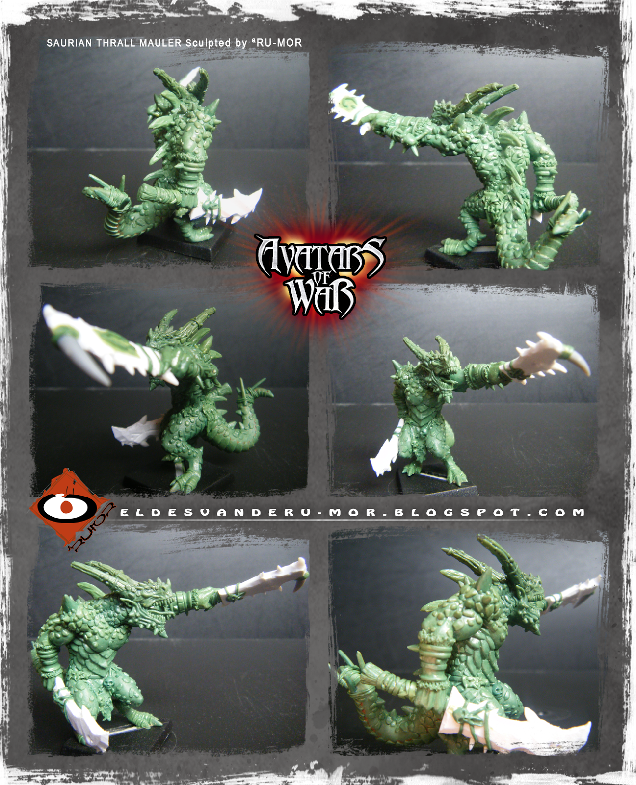 Miniatura hecha por ªRU-MOR para Avatars of War, Saurio mutilador, fantasy, Wayne England