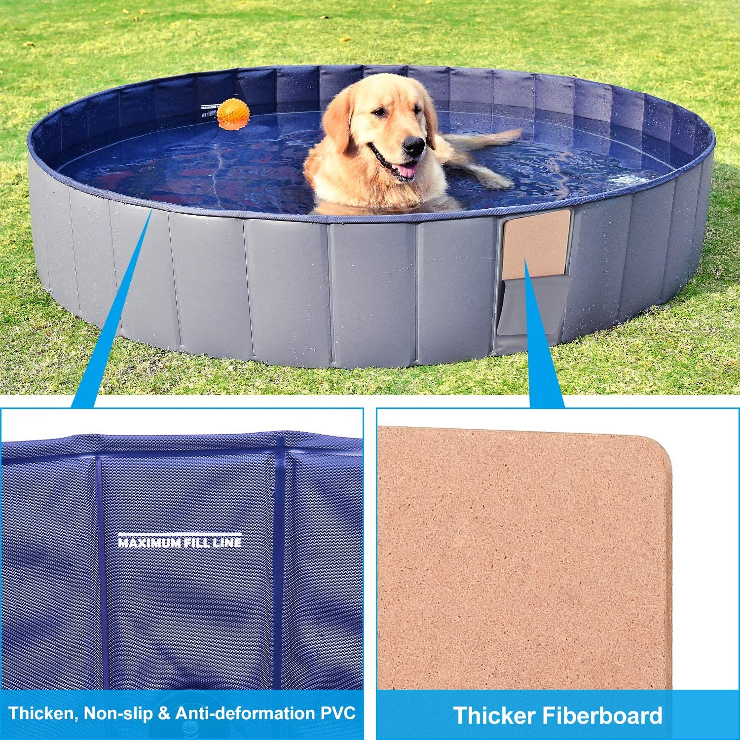 Funyole Foldable Dog Pool with Pool Cover, 48” Portable Dog Pet Pool