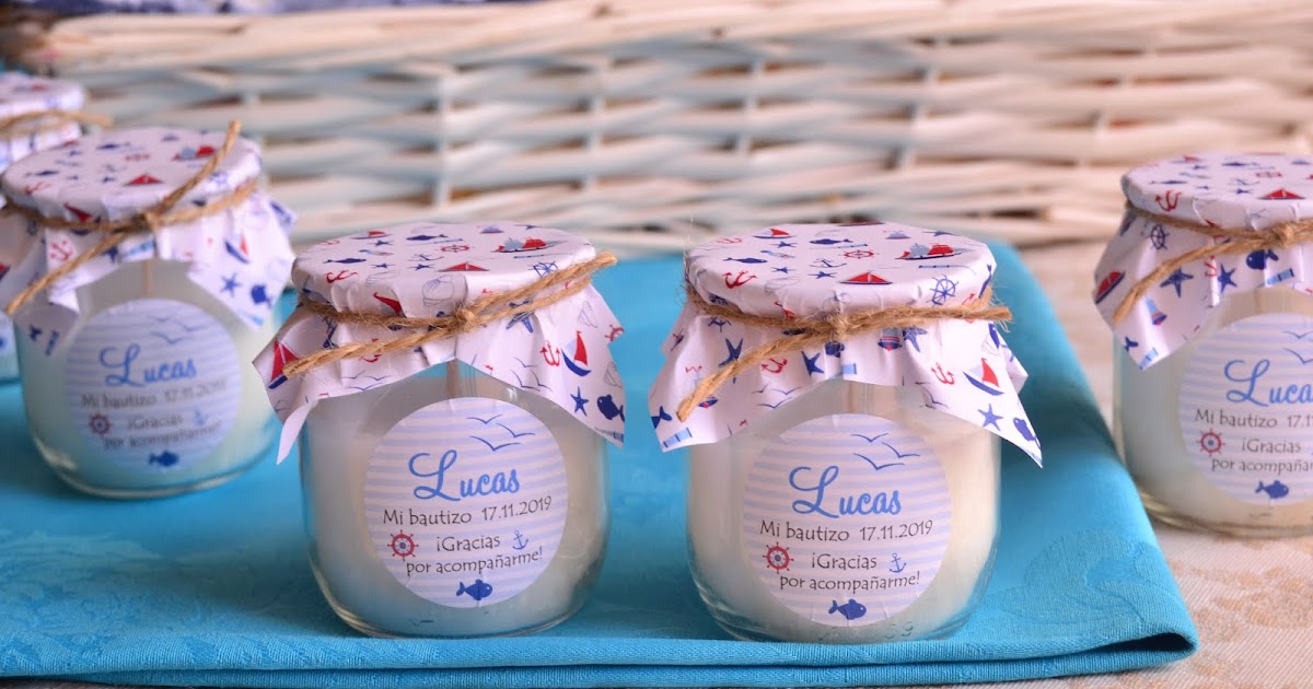 Velas para detalles de bautizo marinero de niño.
