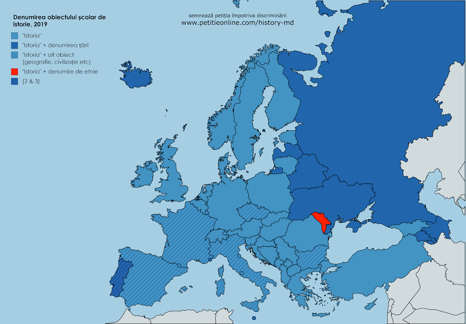 Harta denumirii obiectului școlar de istorie în tarile Europei