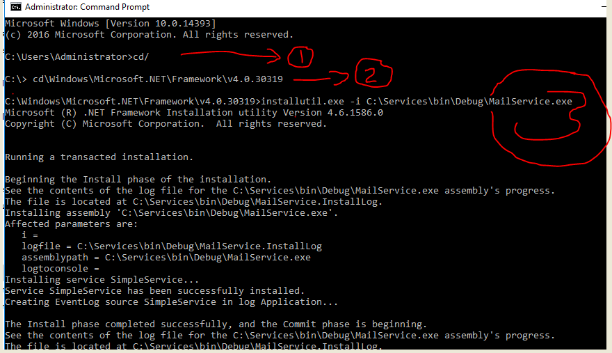 Seva Install windows service using command prompt