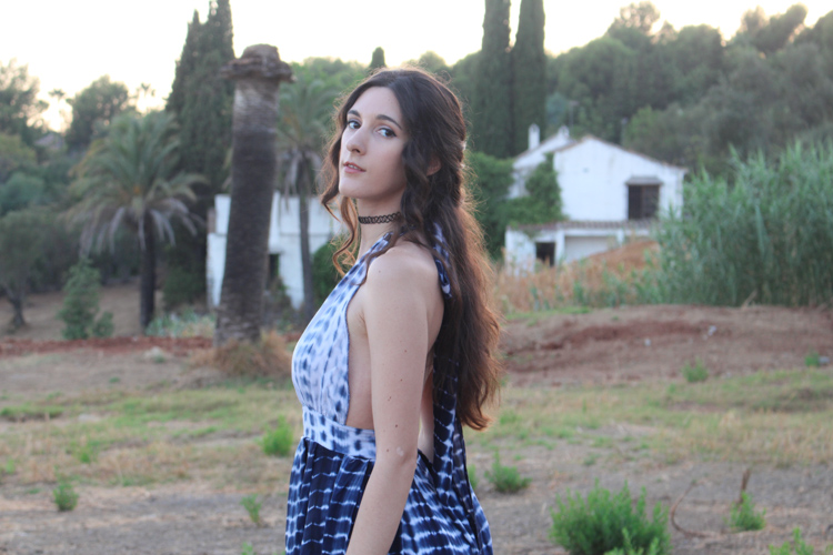 Blue Deep V Neck Backless Playsuit