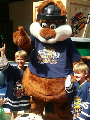 Stomper stopped by to help LEO - Greenville Swamp Rabbits