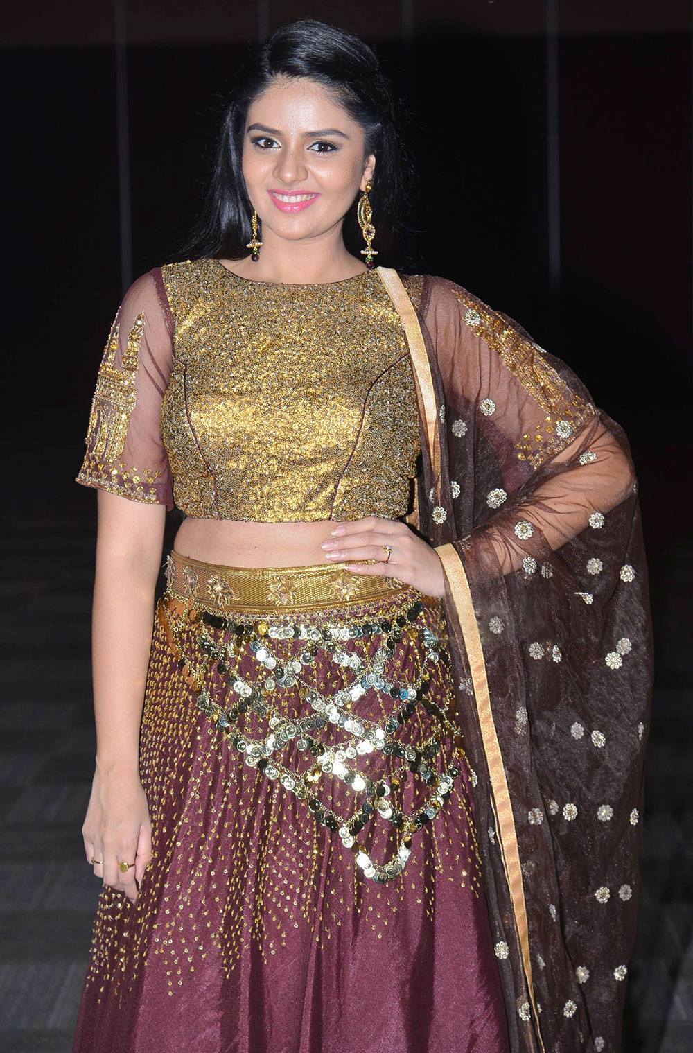 Tv Anchor Sreemukhi Long Hair In Maroon Half Saree Tollywood Stars Tv Anchor Sreemukhi Long Hair In Maroon Half Saree Tollywood Stars