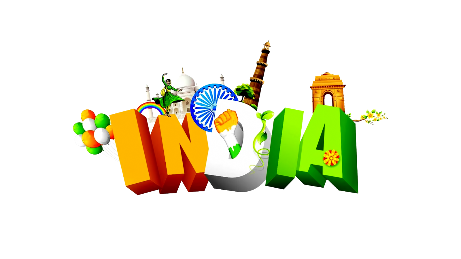 pngforall 3d India letters with flag design balloons, Tajmahal images