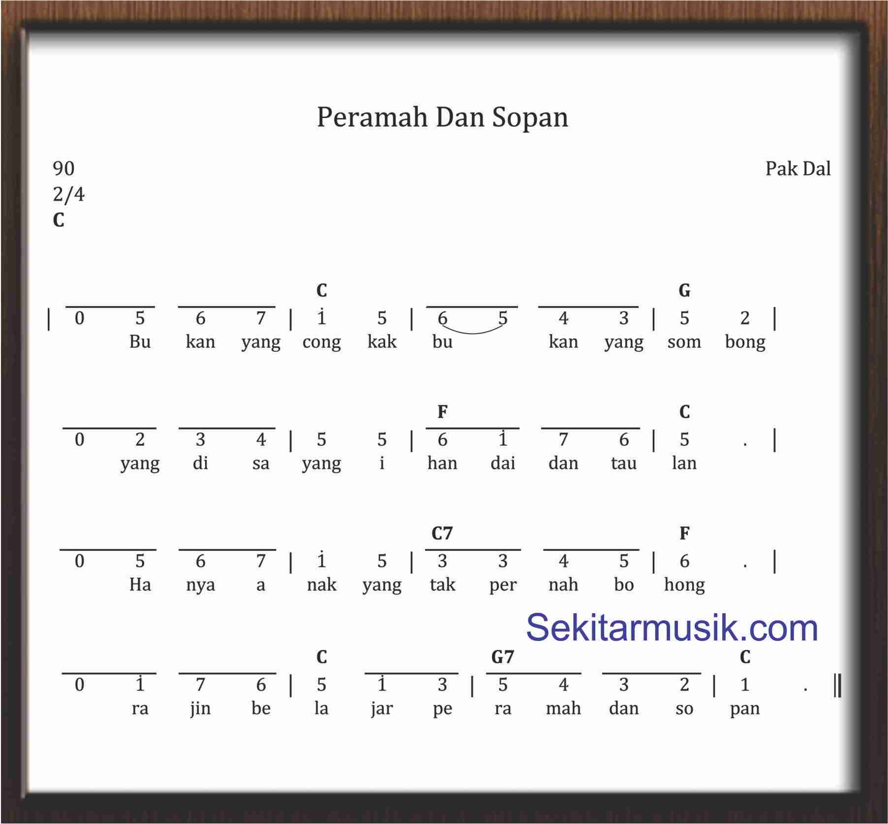 Not Angka Peramah Dan Sopan Sekitar Musik