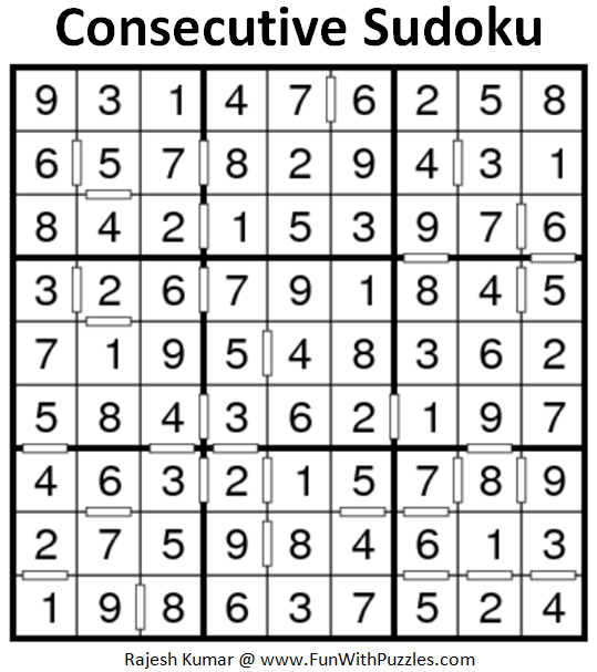 Consecutive Sudoku (Daily Sudoku League #172) Answer