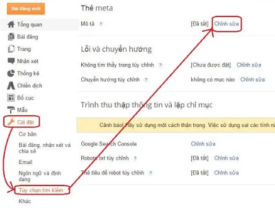 Bật tùy chọn tìm kiếm blogspot