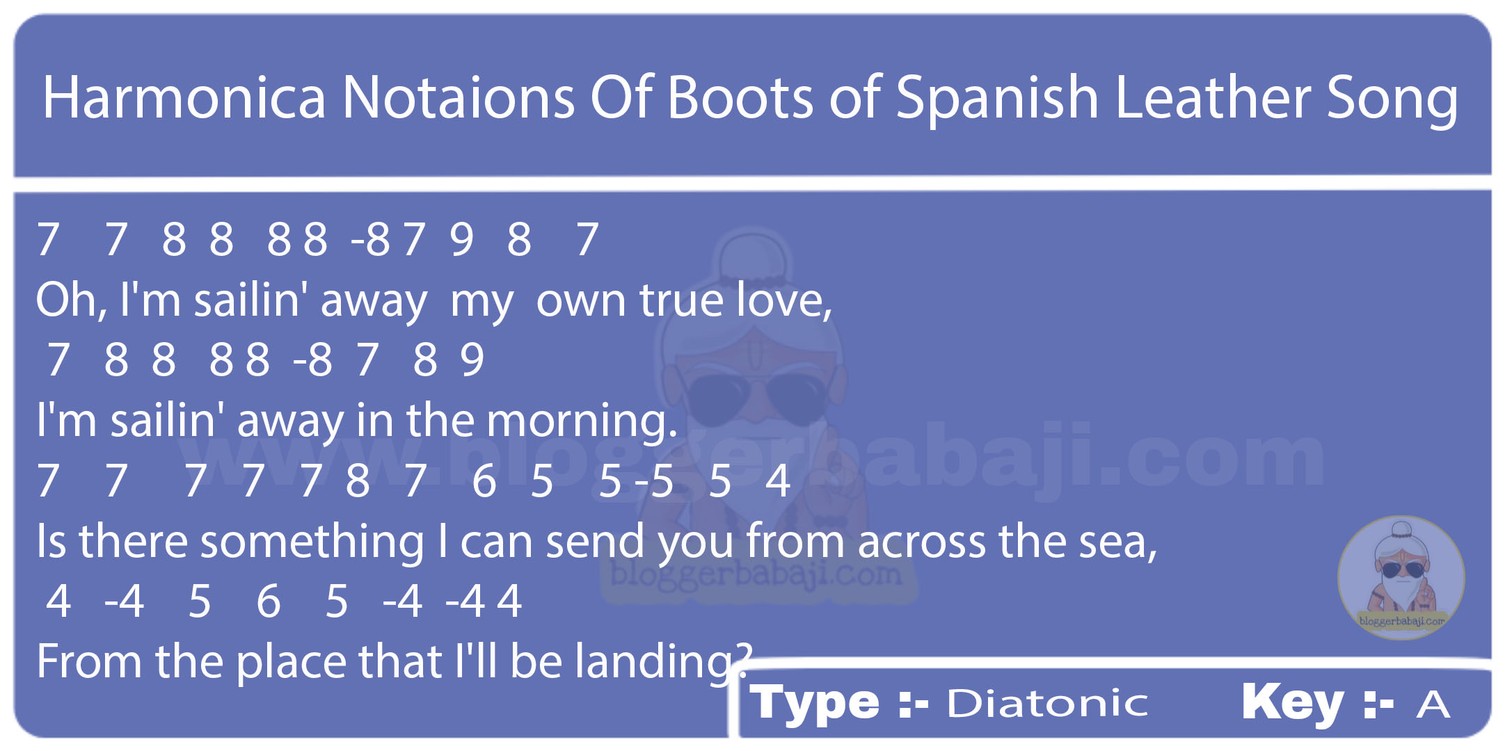 Harmonica Notaions Of Boots of Spanish Leather Song