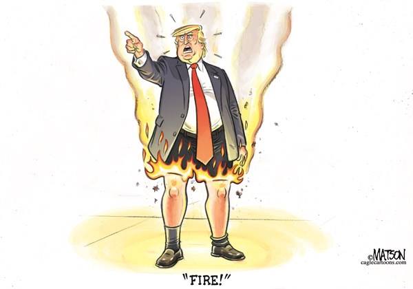 Donald Trump talking as his pants burn.