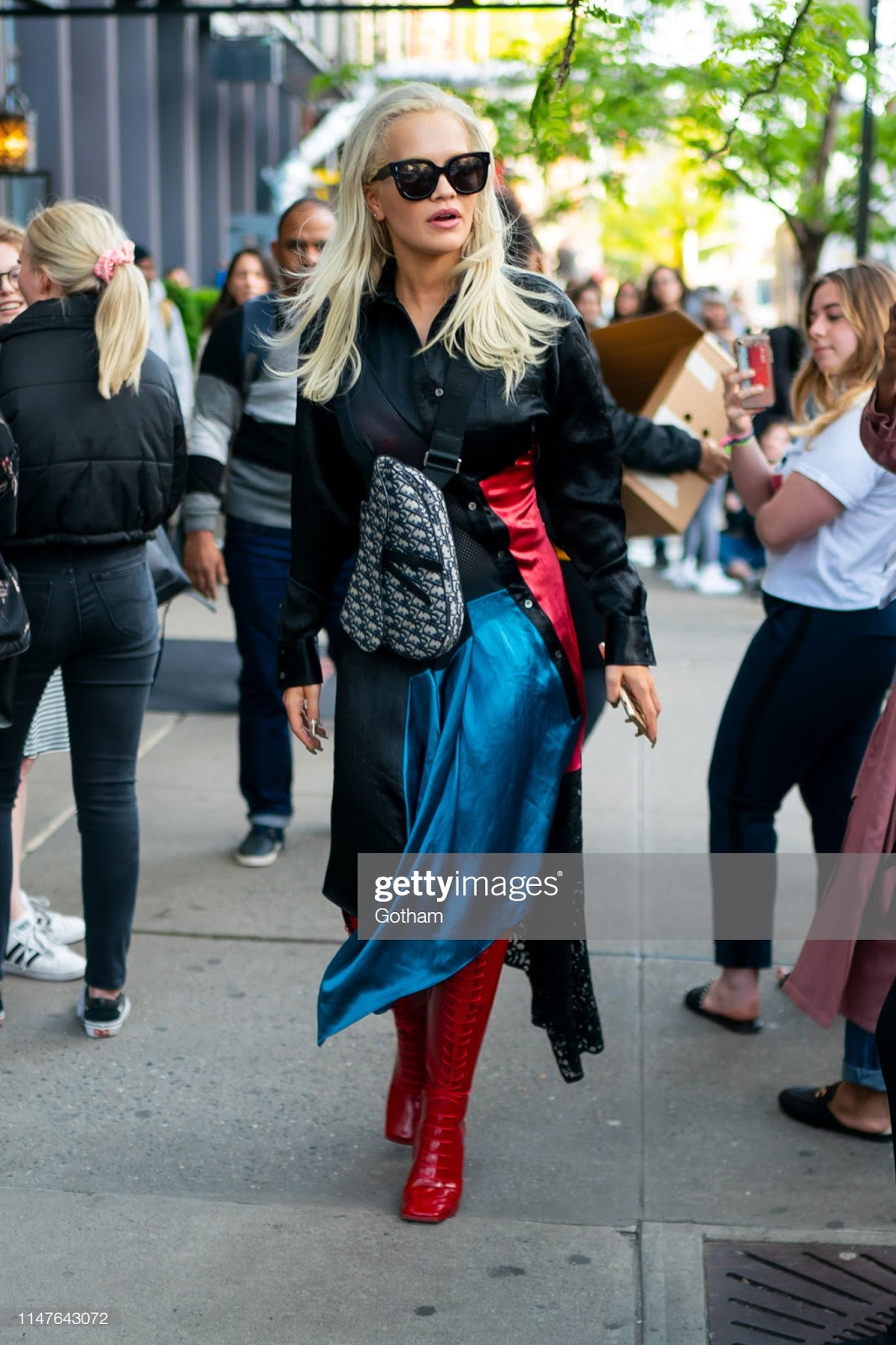 Ladies in Satin Blouses: Rita Ora - black satin blouse