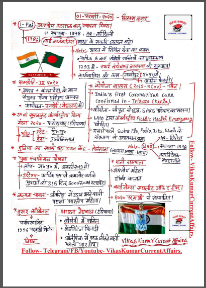 Handwritten Current Affairs (February 2020) By Vikas Kumar : For All Competitive Exam PDF Book