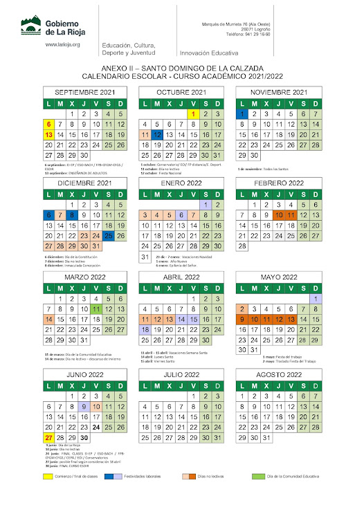 Calendario Escolar 2021/2022