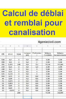 calcul volume remblais excel pour canalisation