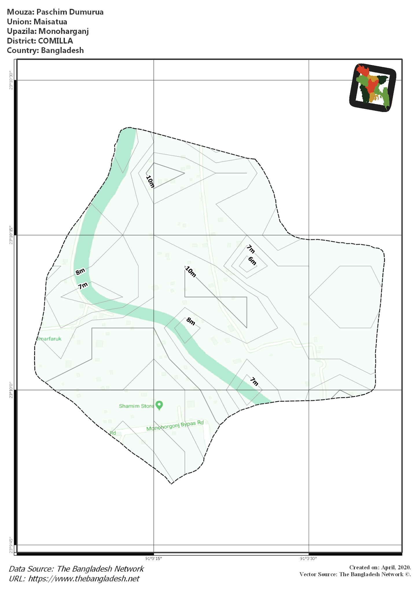 Map of Paschim Dumurua Mouza of Monoharganj Upazila, COMILLA, Bangladesh.