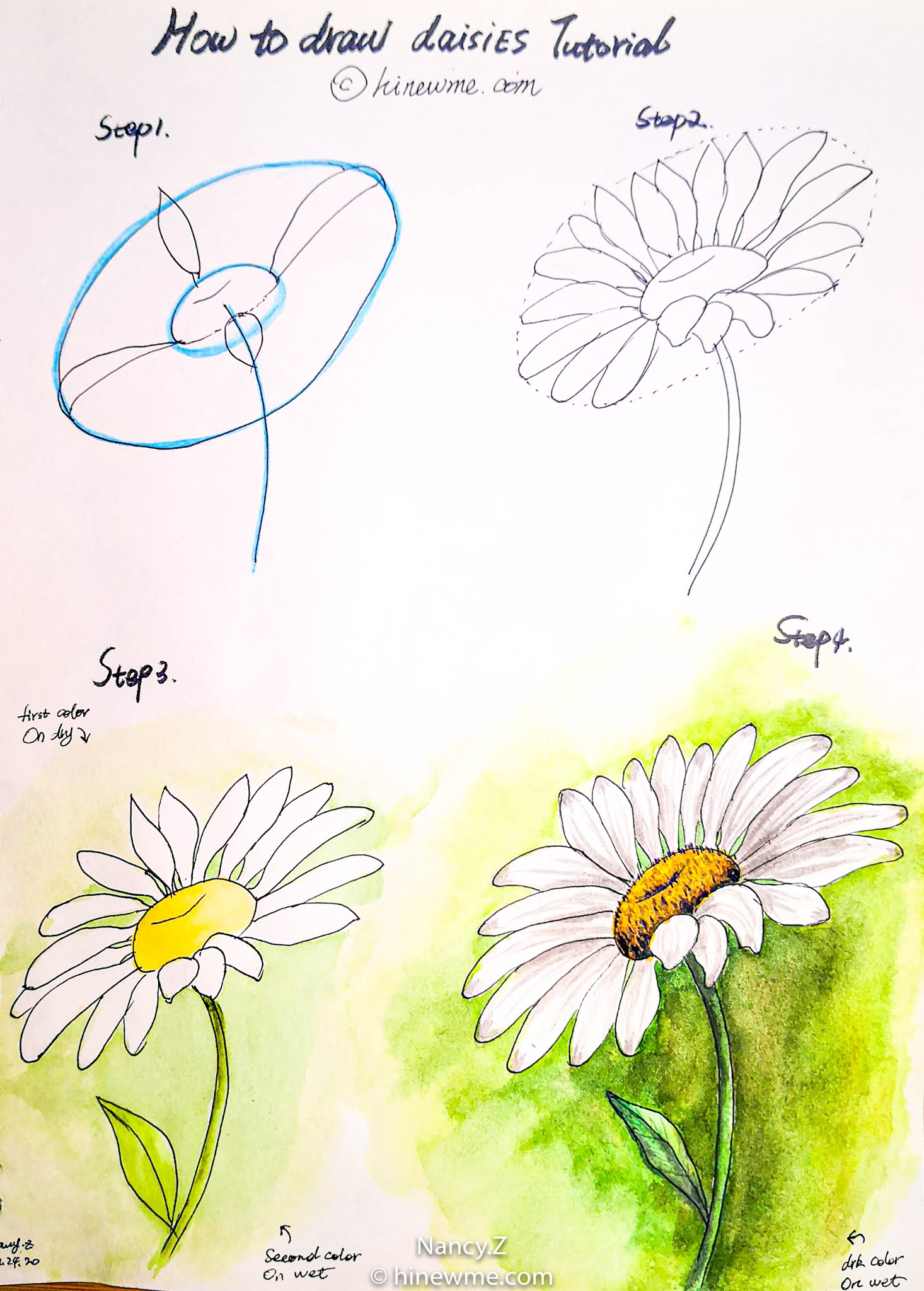6easy draw flower skills, Watercolor flowers, come to see my tips