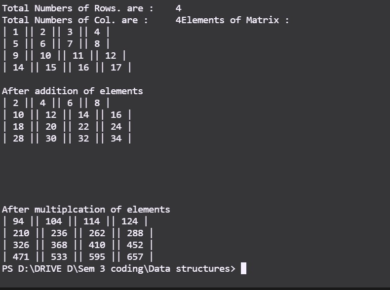Create a class called 'Matrix' containing constructor that initializes ...