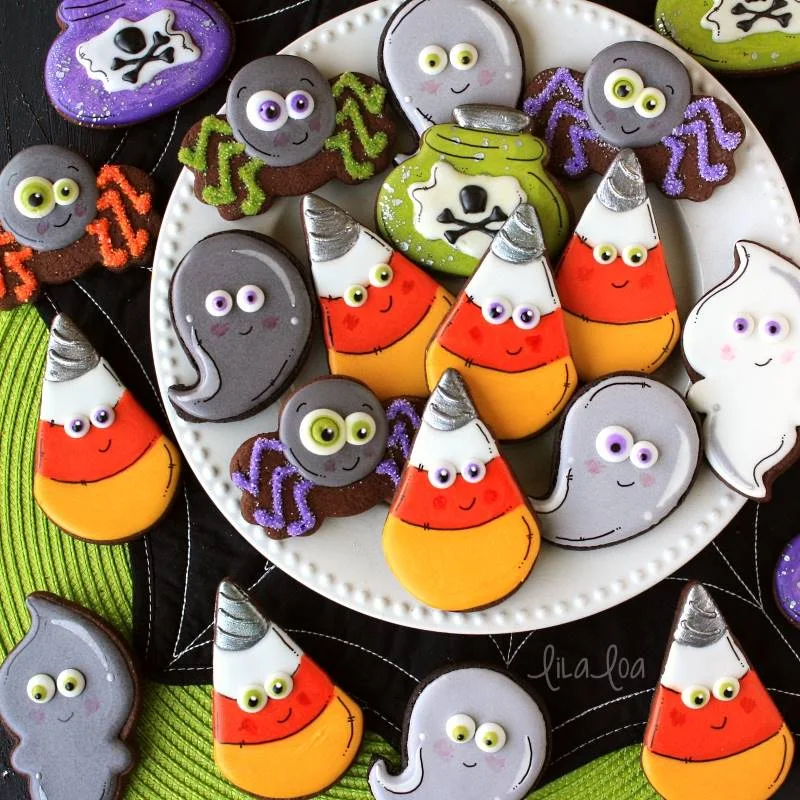 brightly colored decorated Halloween sugar cookies