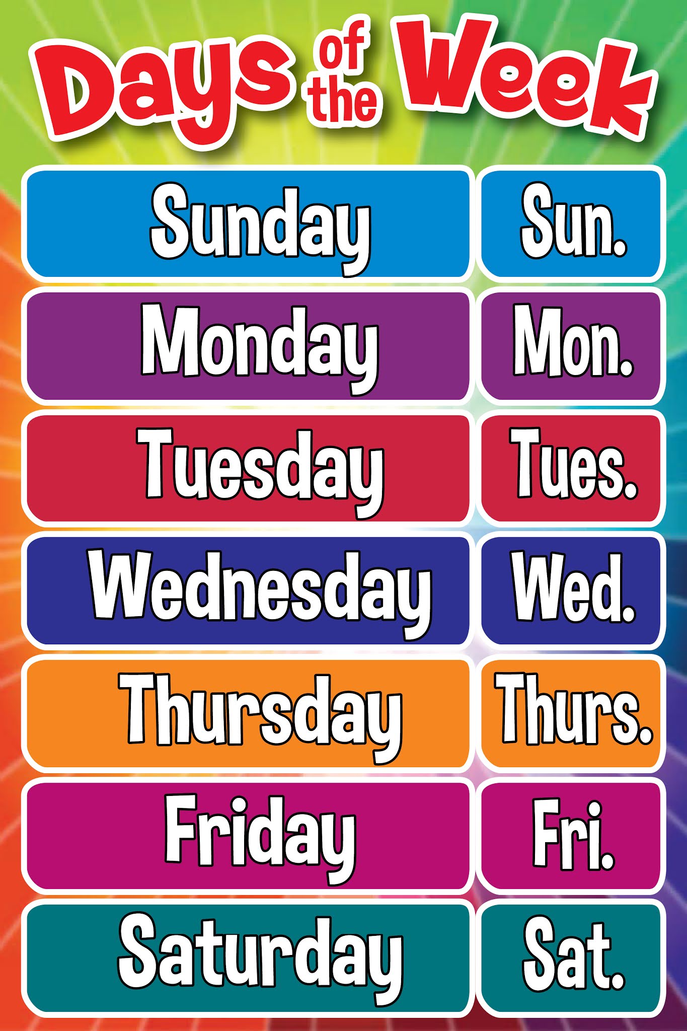 Printable Days Of Week Chart