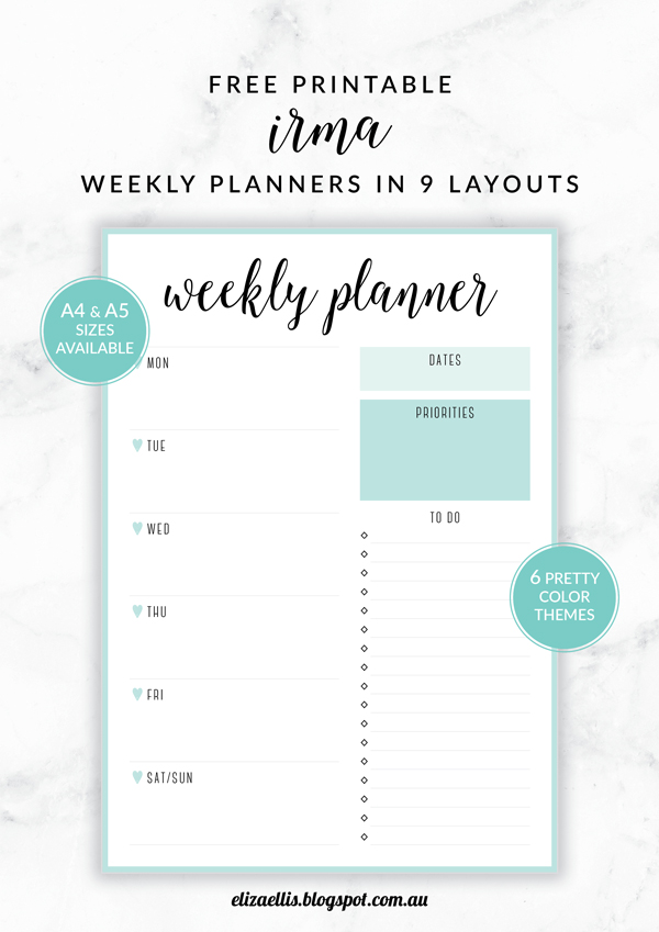 FREE PRINTABLE IRMA WEEKLY PLANNERS Eliza Ellis FREE PRINTABLE IRMA WEEKLY PLANNERS Eliza Ellis