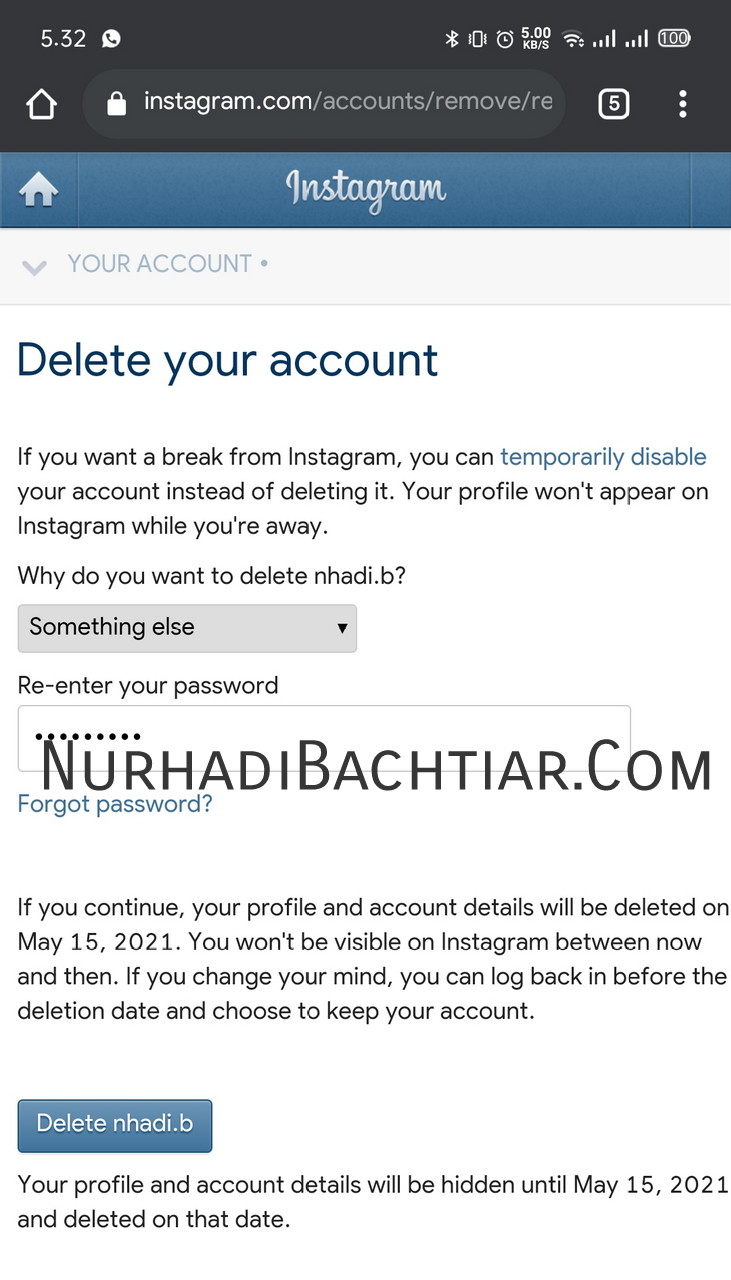 Cara Menghapus Akun Instagram (IG) Permanen dan Sementara - NHD_Bachtiar