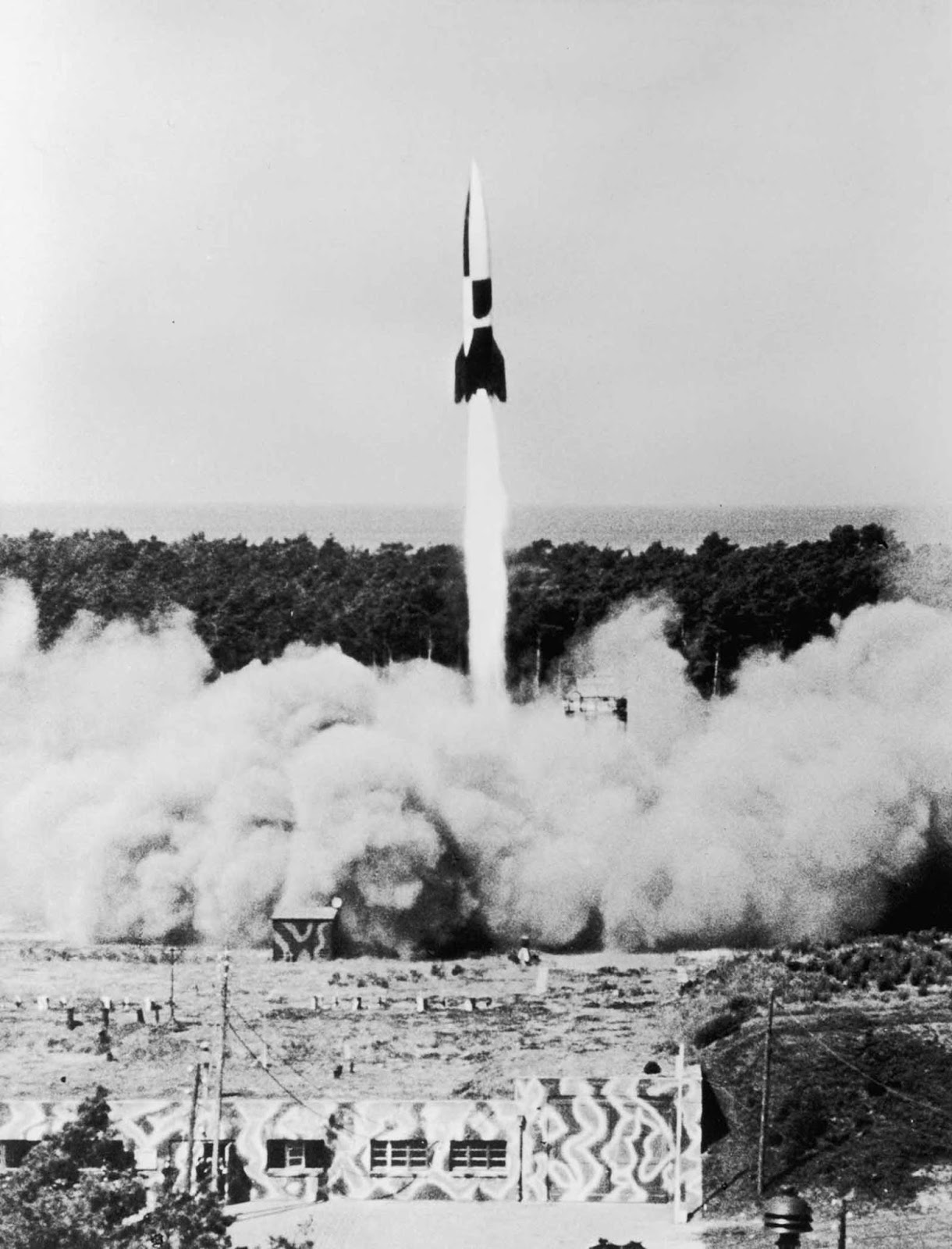 A V-2 rocket in air. 1942.