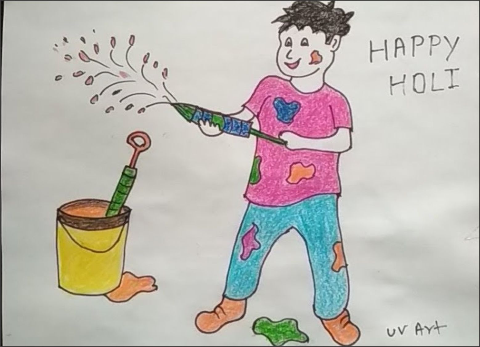 Pencil Color Sketch of Happy Holi | DesiPainters.com