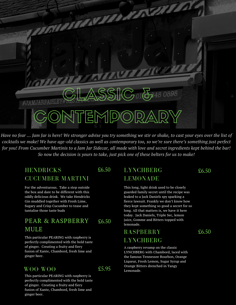 Jam Jar Jam Jar The Menus & Info!