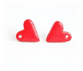 Red Heart Stud Earrings handmade from polymer clay at Lottie of London Jewellery