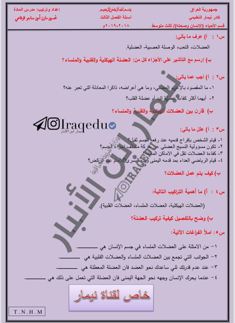 مرشحات احياء ثالث متوسط 2019 تحسين الرفاعي