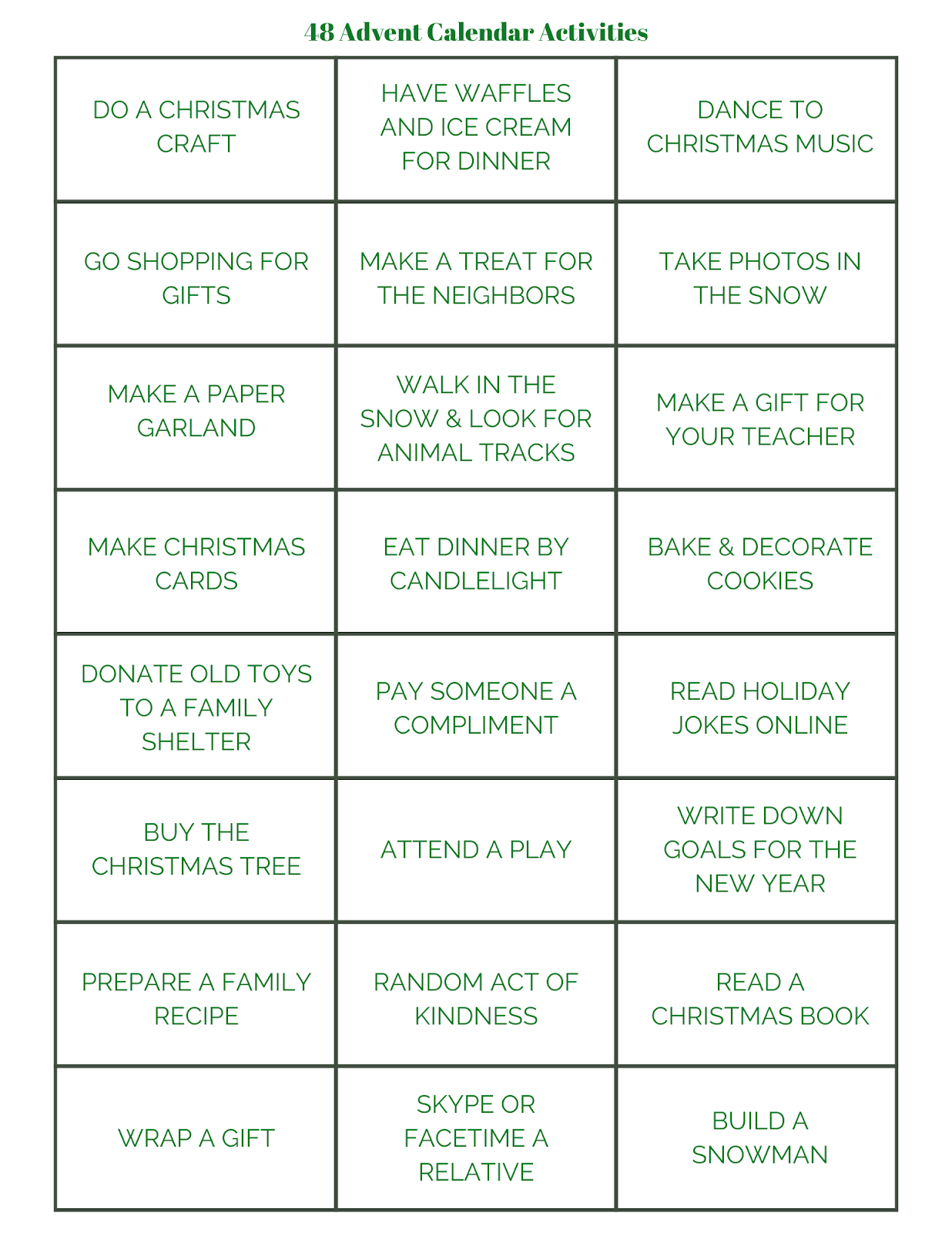 ideas for advent calendar gifts, advent calendar fillers, advent activity ideas, advent activities for families
