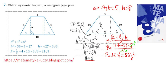 ćw. 7, 8 i 9 str. 38 "Matematyka z plusem 8" - zastosowanie Twierdzenie Pitagorasa (zeszyt ćwiczeń podstawowych)