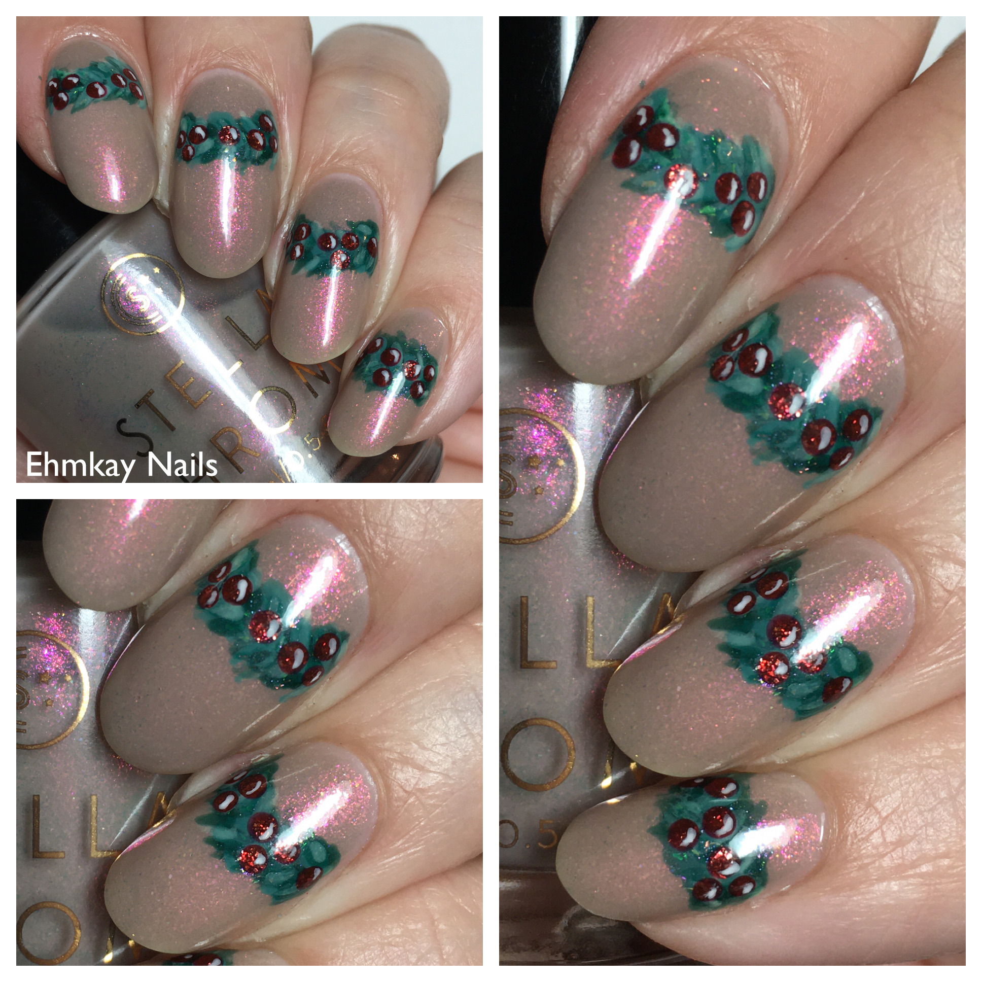 ehmkay nails Christmas Garland Nail Art with Stella Chroma
