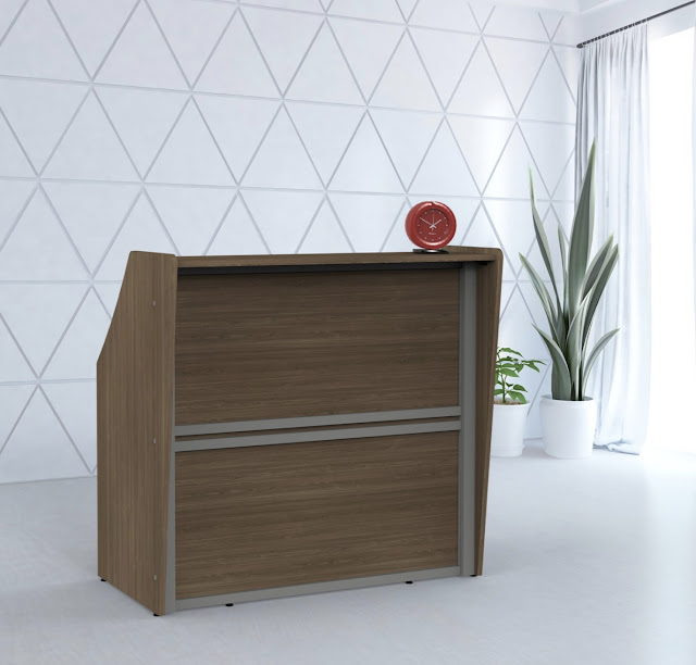 small curved reception desk