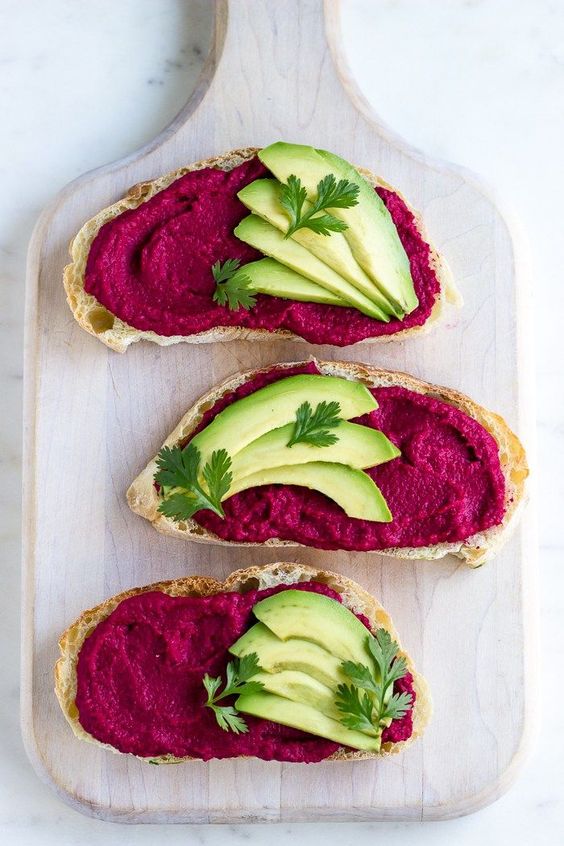Beet Hummus Toast with Fresh Avocado Spaceships and Laser Beams