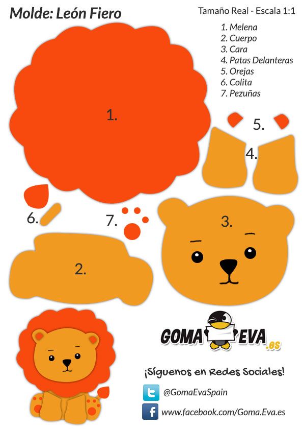 Molde león Goma Eva para niños - Jugar y Colorear