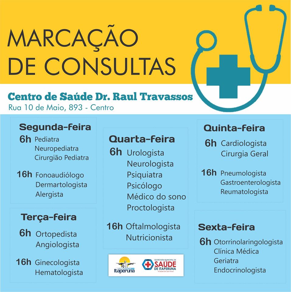 Confira o calendário de marcação de consultas no Centro de Saúde Doutor Raul Travassos