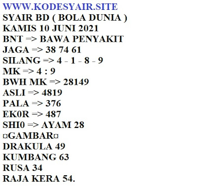 Syair hk 10 juni 2021