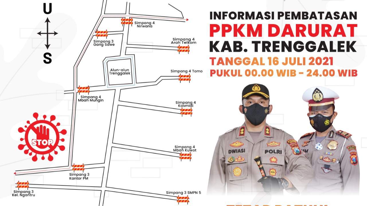 Mobilitas Masyarakat Tinggi, 16 Juli 2021 Jalur Arah Pusat Kota Trenggalek Disekat!
