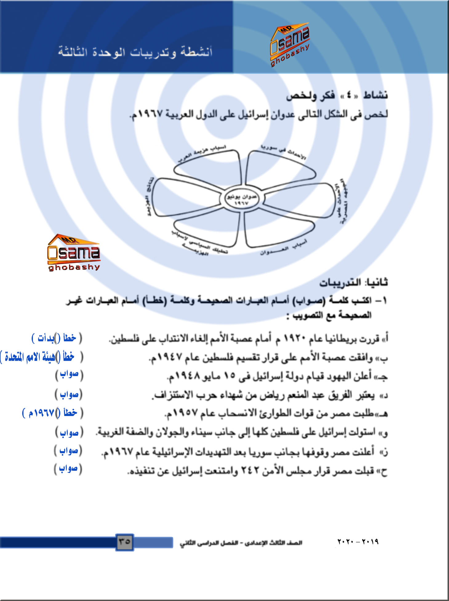 أجابات اسئلة الكتاب المدرسى "جغرافيا و تاريخ للصف الثالث الإعدادى ترم ثانى أ/ اسامه غباشى  35