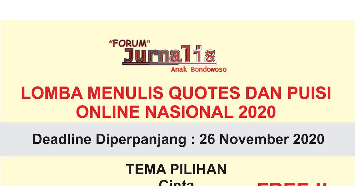 LOMBA QUOTES DAN PUISI NASIONAL 2020 GRATIS, DEADLINE 26 LOMBA QUOTES DAN PUISI NASIONAL 2020 GRATIS, DEADLINE 26