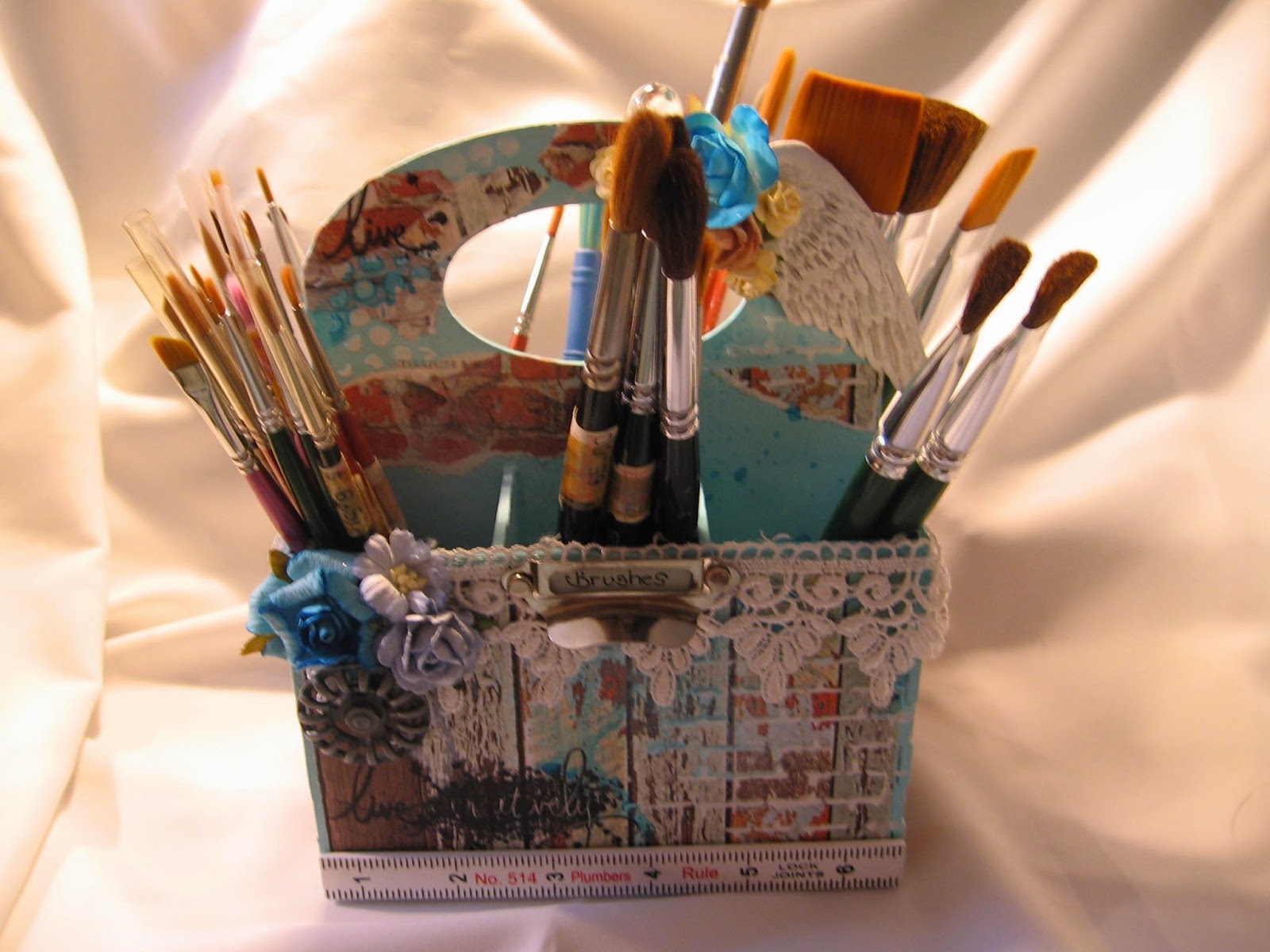 Ginas Designs Paint Brush Caddy by Kim and a Layout by Debbie