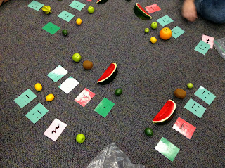 Fun with fruit manipulatives: Blog post includes great ideas for using fake fruit to practice rhythm in the elementary music room!