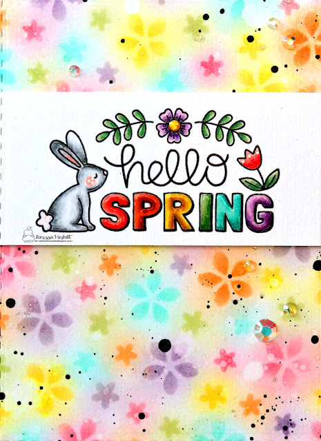 Hello Spring by Larissa Heskett for Newton's Nook Designs using Hello Spring Stamp, Petite Flowers Stencil and Frames and Flags Die Set  #newtonsnook #newtonsnookdesigns #hellospring #petiteflowersstencil #distressinks