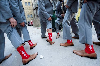 Funky red groomsmen socks