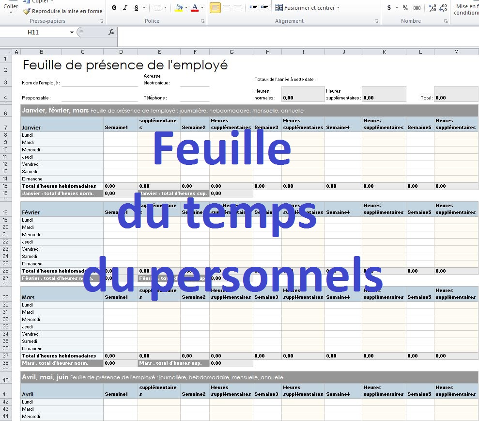 Modèle de fiche de présence du personnel en excel  Cours génie civil