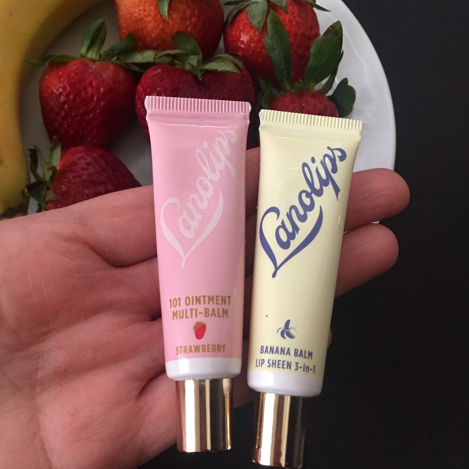Lanolips Strawberry 101 Ointment MultiBalm and Banana Balm Lip Sheen 3